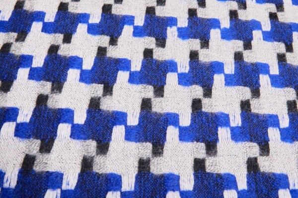 Chunky Houndstooth Mohair Wool Coating - Black, Blue and White fabric