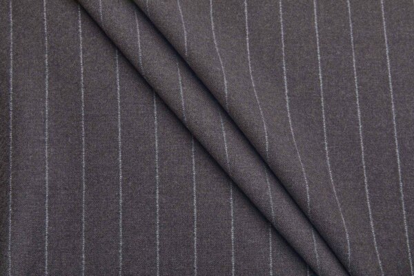 Worsted Wool Flannel Suiting - Umber with Grey Chalkstripe fabric