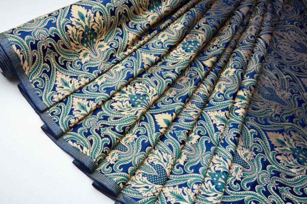 Heavy Banaras Brocade - Navy, Green and Gold fabric