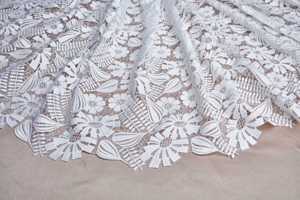 Modern Botanical Guipure Lace in Ivory fabric