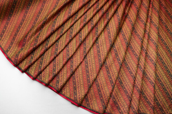 Banaras Brocade - Diagonal Red, Orange & Olive Stripe fabric