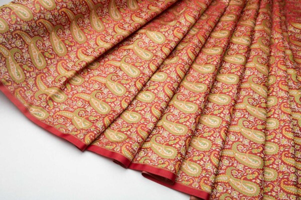 Banaras Brocade - Large Red Green and Yellow Paisley fabric