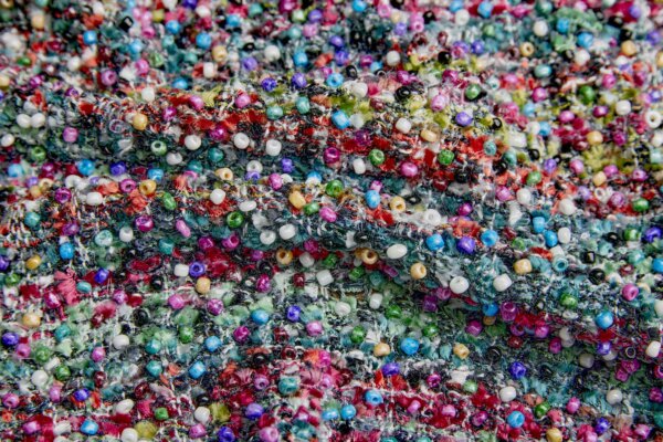 Beaded Chunky Tweedy Check Chenille - Pinks, Red, Coral, Green and Teal fabric