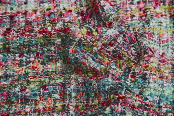 Chunky Tweedy Check Chenille - Pinks, Red, Coral, Green and Teal fabric