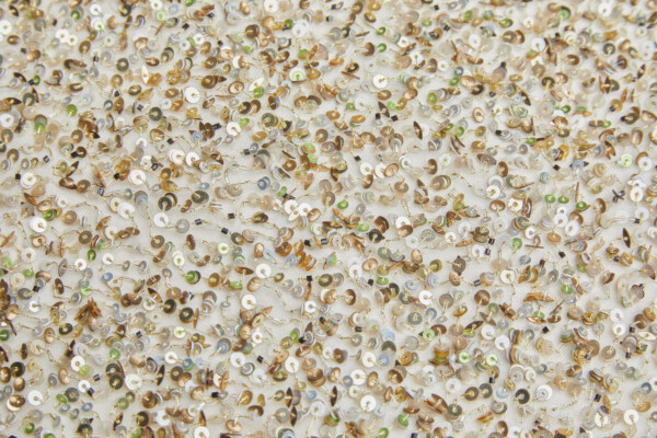 Bronze, Gold and Green Mixed Sequins on Nude Tulle fabric