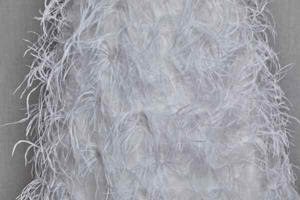 Beads and Ostrich Feathers on Tulle - White fabric