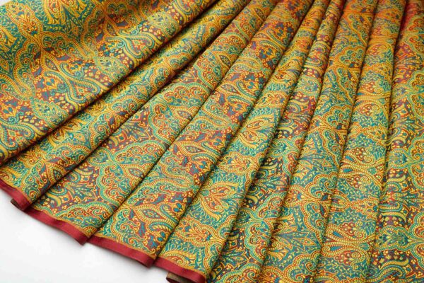 Banaras Brocade - Yellow, Emerald and Red fabric