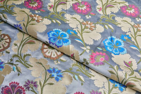 Heavy Banaras Brocade - Multi / Gold / Grey fabric