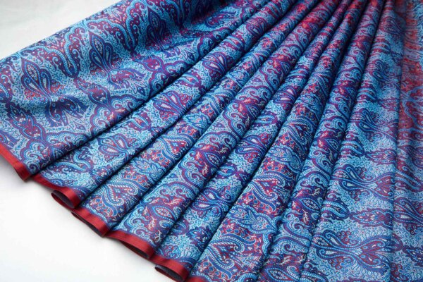 Banaras Brocade - Royal Blue, Paler Blue and Red fabric