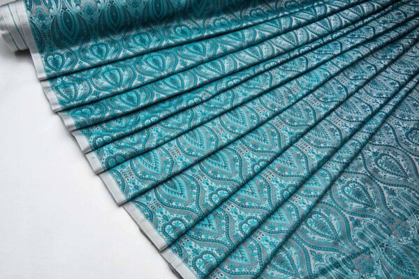 Banaras Brocade - Teal, Black and White fabric