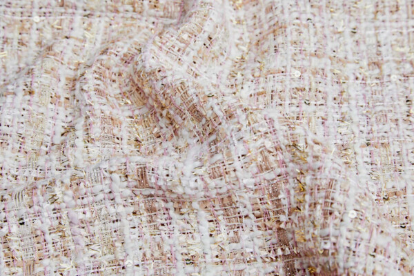 French Style Tweed - Gold, Pink and Ivory fabric