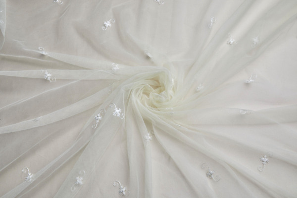 Little Roses Sparsely Embroidered on Ivory Tulle fabric