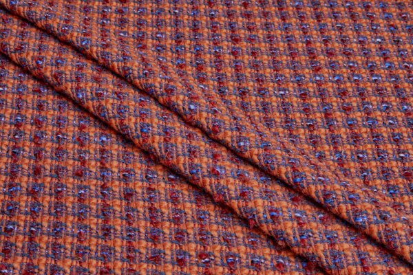Chunky Textured Check Coating - Orange & Blue fabric