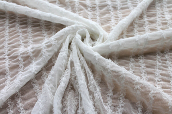 Mini Ruffle Stripes on Stretch Tulle in Ivory fabric