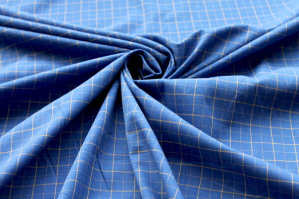 Blue and Yellow Checked Shirting Cotton fabric