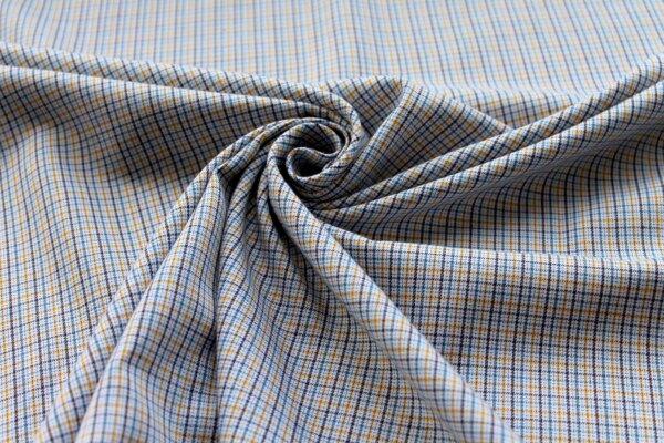 Yellow Blue and White Light Flannel Check Shirting fabric