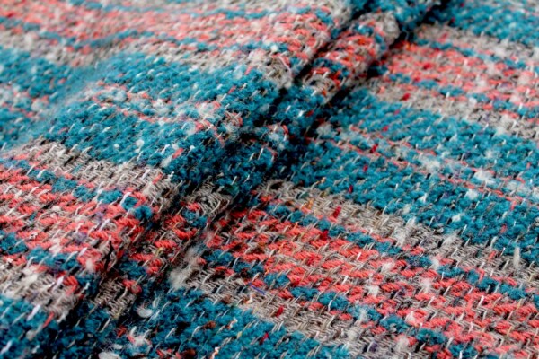 Chunky Wool Check - Teal, Coral and Grey fabric