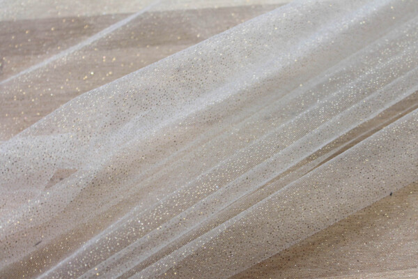 Ivory and Gold Glitter Tulle fabric