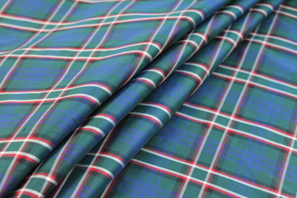 Tartan Check Silk Taffeta - Green, Blue, White and Red fabric