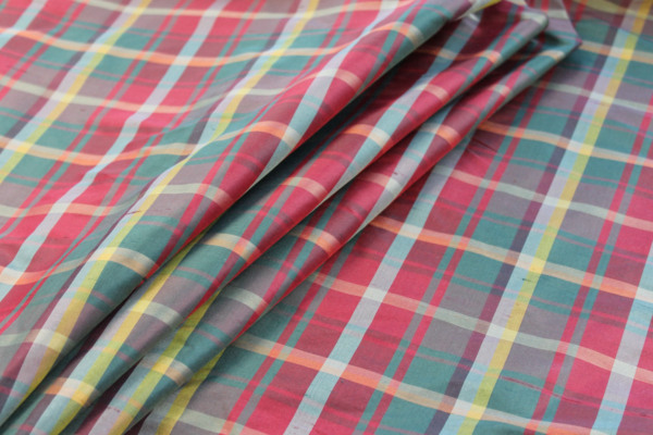 Tartan Check Silk Taffeta - Red, Khaki, Yellow and Green fabric