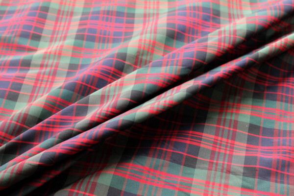 Tartan Check Silk Taffeta - Green, Navy and Red fabric