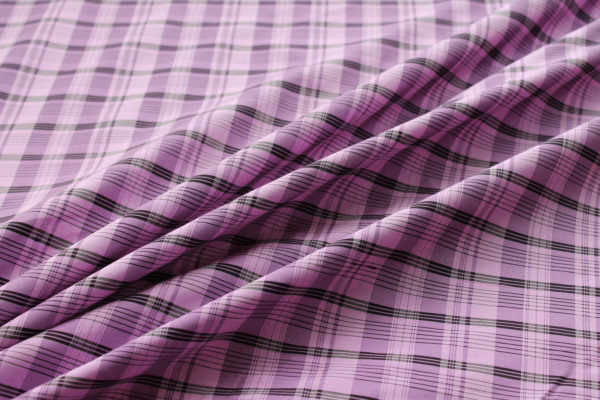 Tartan Check Silk Dupion - Lilac, Ivory and Black fabric