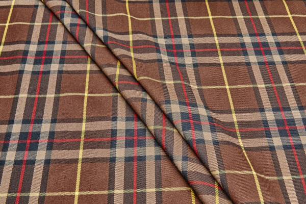 Stretch Tartan - Brown, Black, Red and Yellow fabric