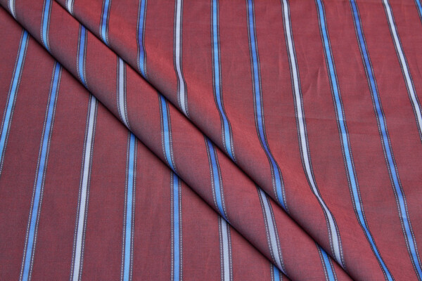 Luxury Italian Satin Stripe Shirting - Burgundy and Blues fabric