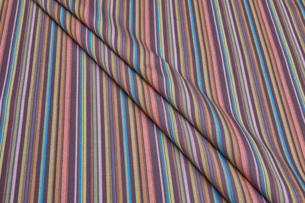 Cotton Stripe Shirting  - Multi Colour with Green, Purple, Coral, Blue fabric