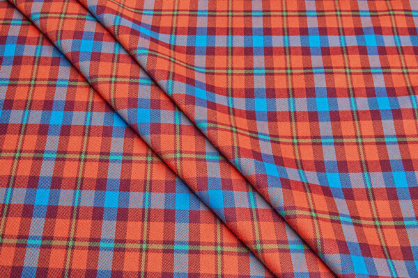 Stretch Tartan - Orange and Teal fabric