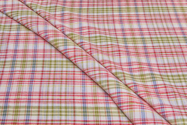 Cotton Flannel Check Shirting - White and Multi fabric