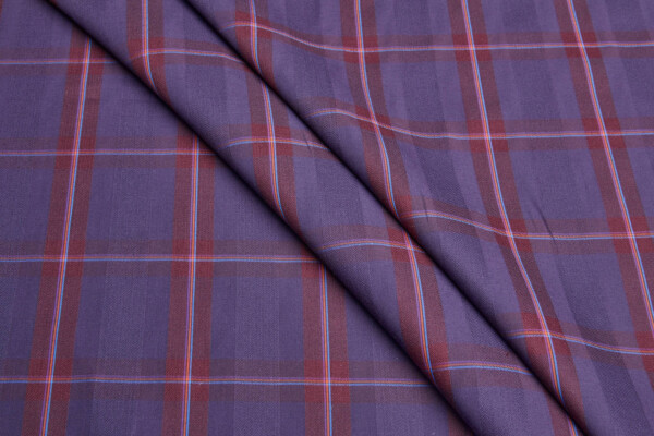 Luxury Italian Check Shirting - Aubergine and Burgundy fabric