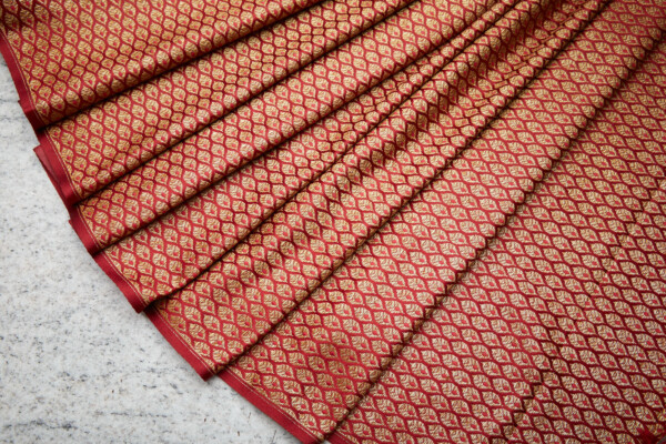 Banaras Brocade - Red / Gold Leaves fabric