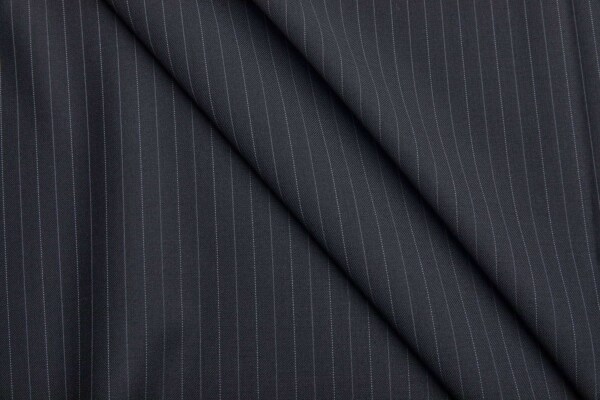 Fine Wool Suiting - Black with Thin White Pinstripe fabric