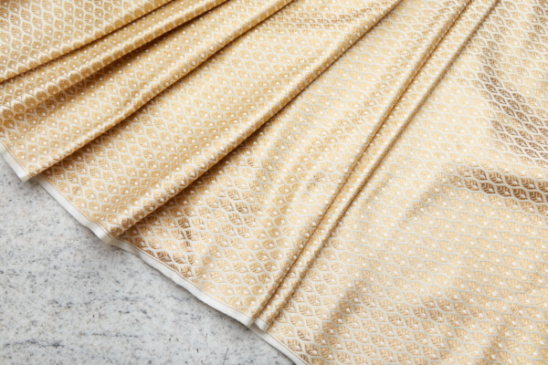 Banaras Brocade - Ivory / Gold Leaves fabric