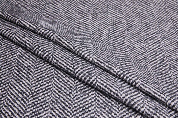 Chunky Herringbone Wool Coating - Black, Grey and Ecru fabric