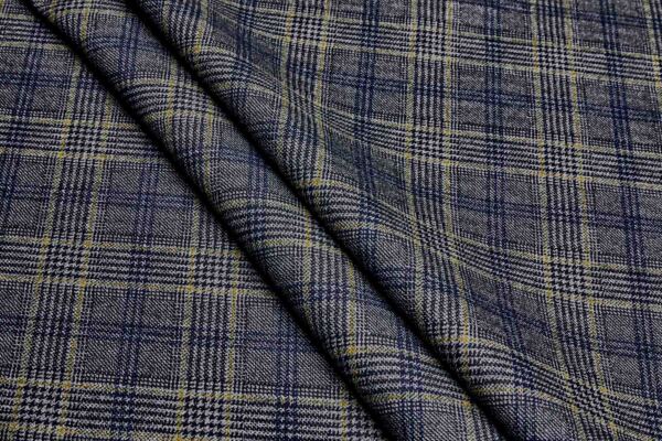 Checked Printed Piqué Cotton - Brown / Navy fabric