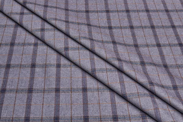 Stretch Flannel Check - Dark Grey, Navy, Brown fabric
