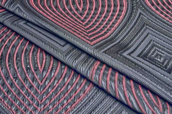 Large Geometric Reversible French Jacquard - Red, Grey and Black fabric