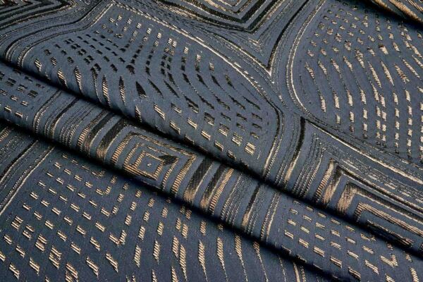 Large Geometric Reversible French Jacquard - Black and Bronze fabric