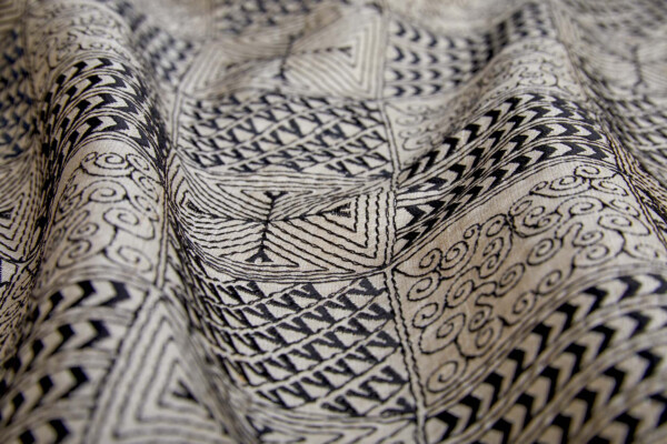 Geometric Black Embroidery on Natural Silk Tassar fabric