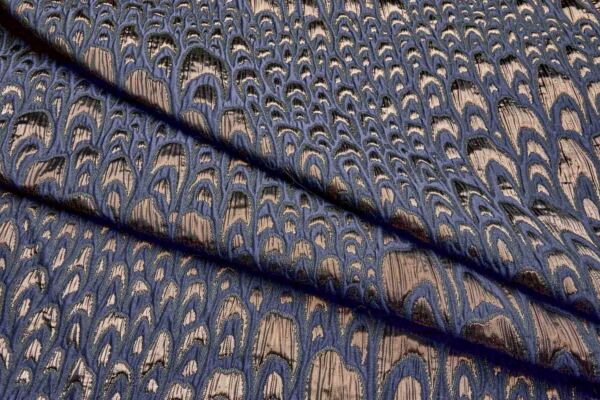 Textured Feather / Scale Brocade - Navy / Bronze Metallic fabric