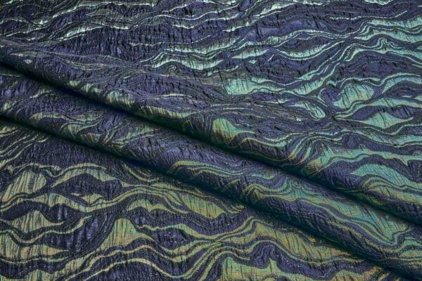 Textured "Marble" Brocade - Black, Blue / Iridescent Green Metallic fabric