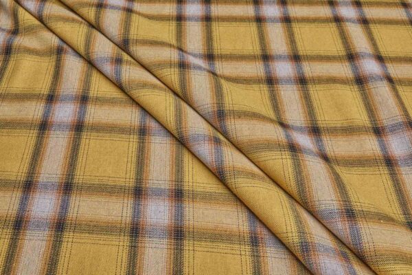 Poly Cotton Flannel Check Shirting - Mustard and Grey fabric