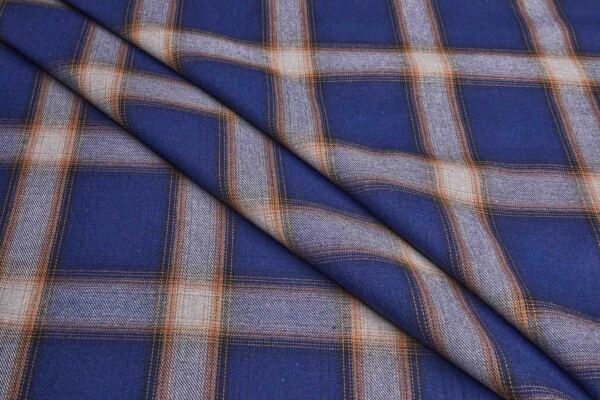 Poly Cotton Flannel Check Shirting - Navy and Grey fabric
