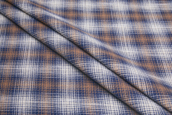 Double Sided Cotton Check - Navy, Stone, Brown fabric