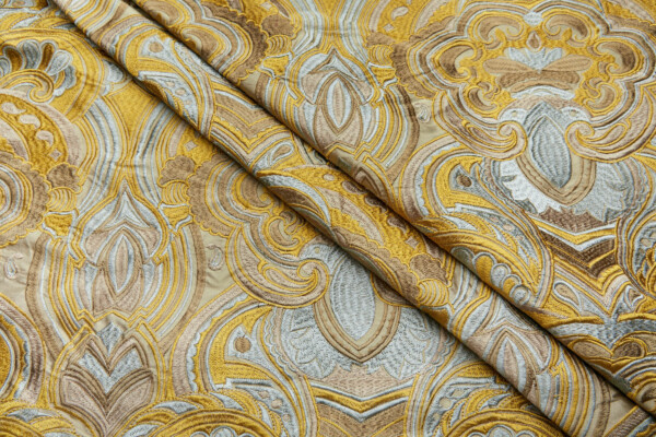 Heavy Swirl Embroidered Dupion - Eau De Nil/Gold fabric