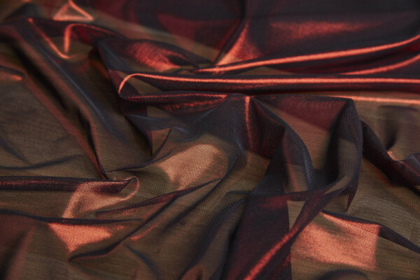 Foiled Stretch Tulle Bodystocking - Black / Red fabric