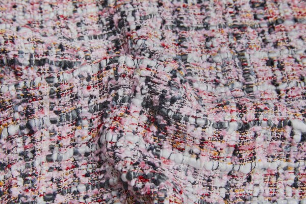 Chunky Tweedy Check Chenille - Pinks, Pale Blue and Charcoal fabric