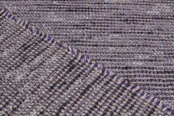 Reversible Patterned Stripe Wool - Black Grey Marl, Stone, Purple, Brown fabric